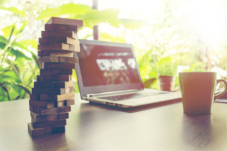 Business graph analysis report .blocks wood.の写真素材