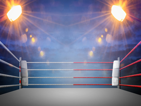 boxing ring with illumination by spotlights. digital effect 3d render.の写真素材