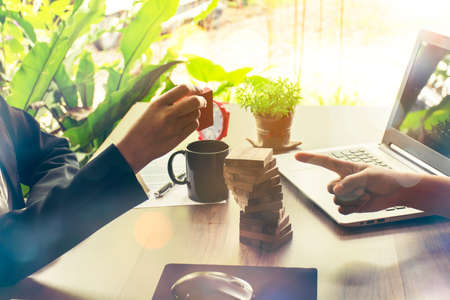 Businessman Building Up Tower, Challenge In Business Conceptの写真素材