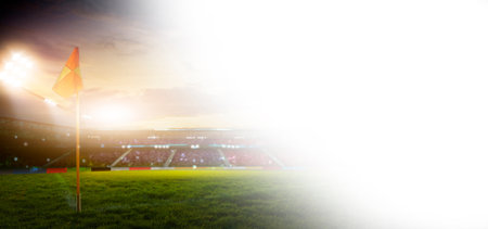 Green soccer field, bright spotlights,の写真素材