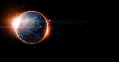 An image of an Earth view from space. The World Globe from Space in a star field showing the terrainの写真素材