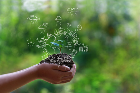 Earth Day and Environment concept, Reducing CO2 levels. plan of the decline in carbon dioxide levelsの写真素材