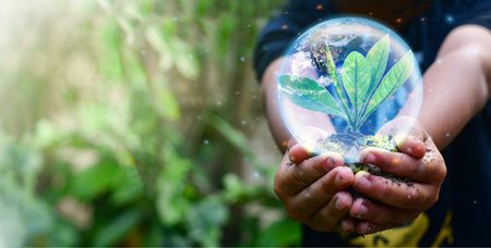 Reduce CO2 emission concept, Sustainable development and green based on renewable, Ecology, Earth day.の写真素材
