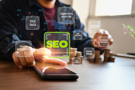 Digital marketing media (website ad, email, social network, SEO, video, mobile app) E-commerce and online shopping concept with icons, Business Technology Concept.の写真素材
