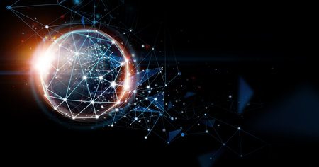 Global world network and telecommunication on earth cryptocurrency and blockchain and IoT.の写真素材