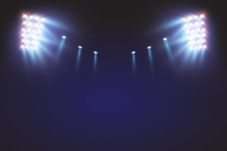 Bright stadium arena lights .stadium lights and smoke against dark night.の写真素材