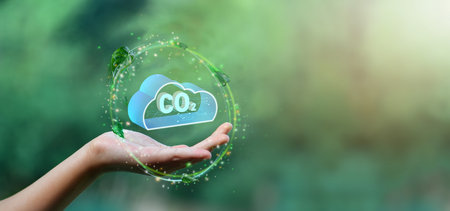 Reduce CO2 emission concept. Global Warming and Climate Change and business of Renewable Energy on Clean and friendly environment with Sustainable development.の写真素材
