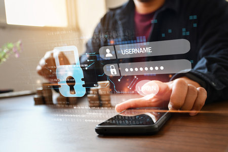 login and password, cyber security concept and encryption, secure access to user's personal information,の写真素材
