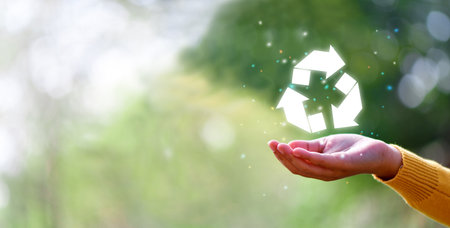 hand hold the circular economy icon. The concept of eternity, endless and unlimited,の写真素材