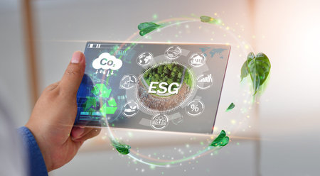 ESG Environment social governance investment business concept on screen.の写真素材