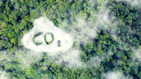 CO2 white fog, Concept depicting the issue of carbon dioxide emissions, global warming, sustainable development.の写真素材