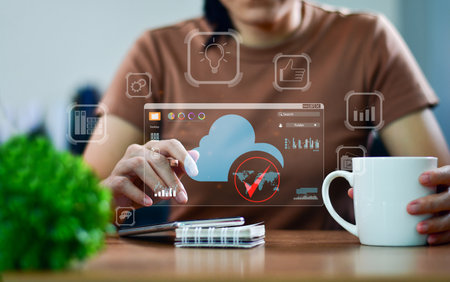 Database management cloud computing and data center security file document transfer conceptの写真素材