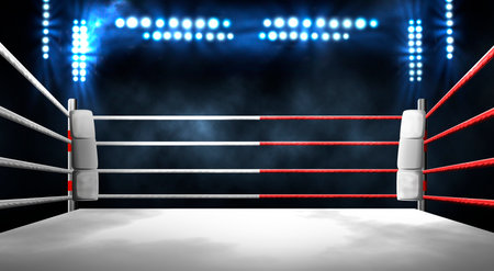 boxing ring with illumination by spotlights. - Illustrationの写真素材