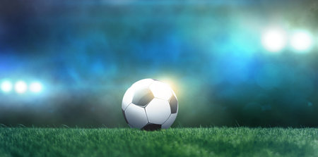 ball on the green field in soccer stadium.の写真素材