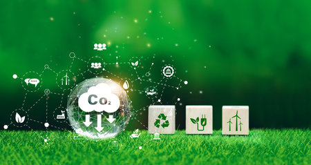 Sustainable development and business based on renewable energy. Reduce CO2 emission concept.の写真素材