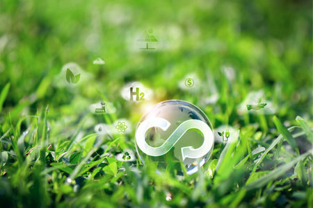 Circular economy icon. The concept of eternity, endless and unlimited, circular economy for future growth of environment sustainableの写真素材