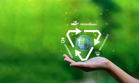 ESG concept of environmental, Symbol Recycled. Ecological metaphor for ecological waste management and sustainable and frugal lifestyles.の写真素材