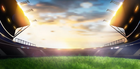 lights at night and stadium 3d renderの写真素材