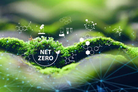 Net zero and carbon neutral concept. Net zero greenhouse gas emissions target. Climate neutral long term strategy. No toxic gases. Carbon neutral.の写真素材