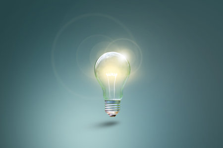 Creative new idea, Creative light bulb on à¸ºBlue backgroundの写真素材