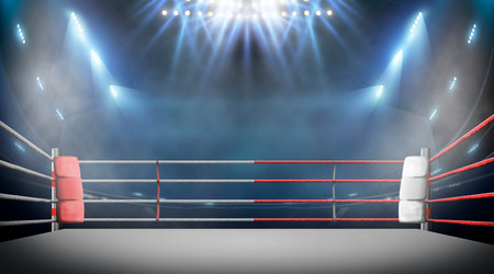 boxing ring with illumination by spotlights.の写真素材
