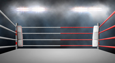 boxing ring with illumination by spotlights. - Illustrationの写真素材