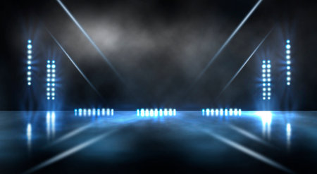 Bright stadium arena lights and smokeの写真素材