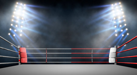 boxing ring with illumination by spotlights.の写真素材
