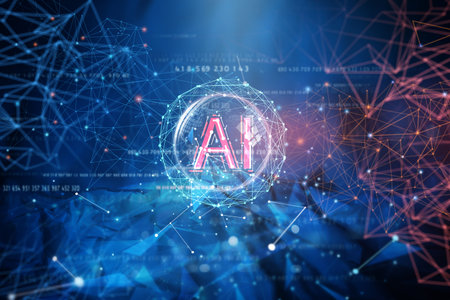 AI, Artificial Intelligence concept, Abstract futuristic digital and technology on dark blue color background.の写真素材