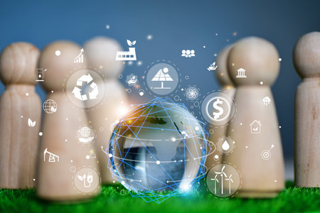Environmental technology concept. sustainable ESG modernization development by using technology of renewable resourcesの写真素材