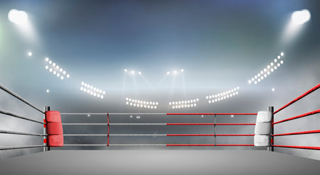 boxing ring with illumination by spotlights.の写真素材