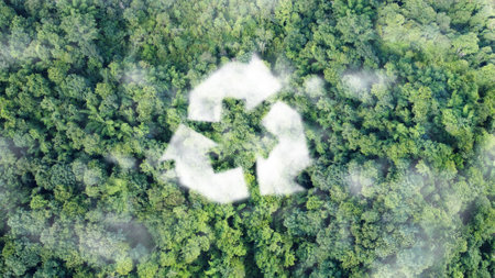 Recycle symbol, An ecological metaphor for ecological waste management and a sustainable and economical lifestyle.の写真素材