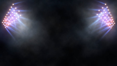 Bright stadium arena lights and smokeの写真素材
