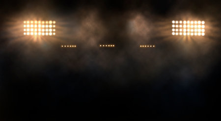 Bright stadium arena lights and smokeの写真素材