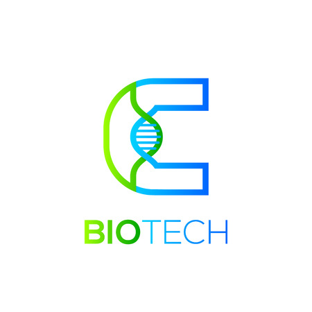 Letter C Green and Blue with abstract biotechnology DNA logotype. Medicine, science, laboratory,Technology DNA vector conceptのイラスト素材