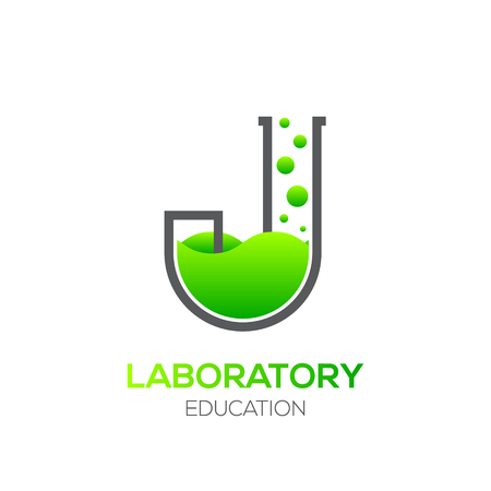 Letter J Green color,Laboratory beaker,Science education,Chemical Logotypeのイラスト素材