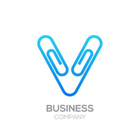 V letter from paper clip alphabet.Business and education logo conceptのイラスト素材