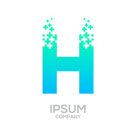 Letter H Pixel logo, Plus sign logo, Medical healthcare hospital symbol, Technology and digital logotypeのイラスト素材