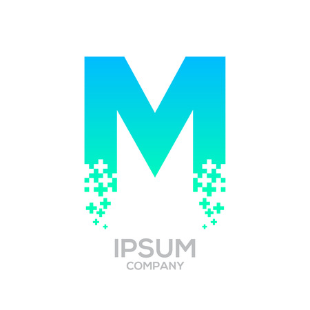 Letter M Pixel logo, Plus sign logo, Medical healthcare hospital symbol, Technology and digital logotypeのイラスト素材