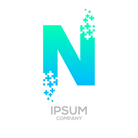 Letter N Pixel logo, Plus sign logo, Medical healthcare hospital symbol, Technology and digital logotypeのイラスト素材