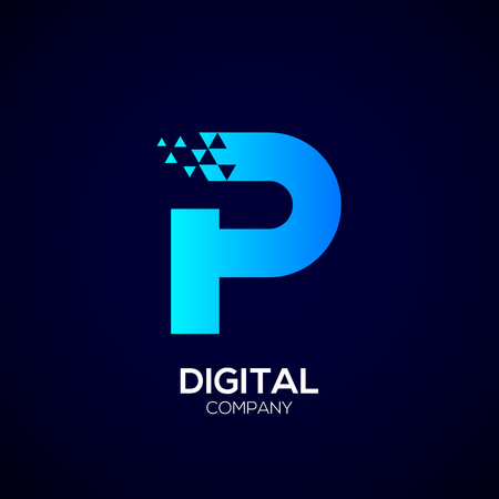 Letter P Pixel logo, Triangle, Blue color,Technology and digital logotypeのイラスト素材