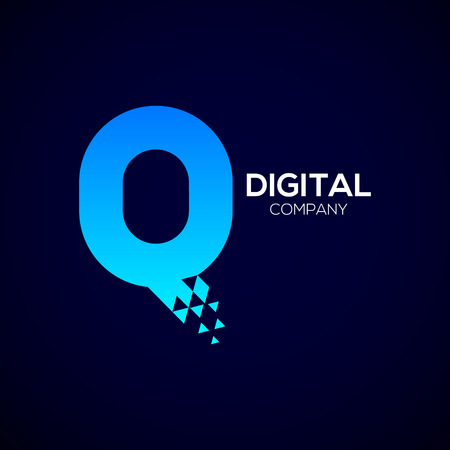 Letter Q Pixel logo, Triangle, Blue color,Technology and digital logotypeのイラスト素材