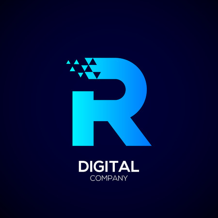 Letter R Pixel logo, Triangle, Blue color,Technology and digital logotypeのイラスト素材
