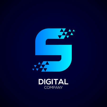 Letter S Pixel logo, Triangle, Blue color,Technology and digital logotypeのイラスト素材