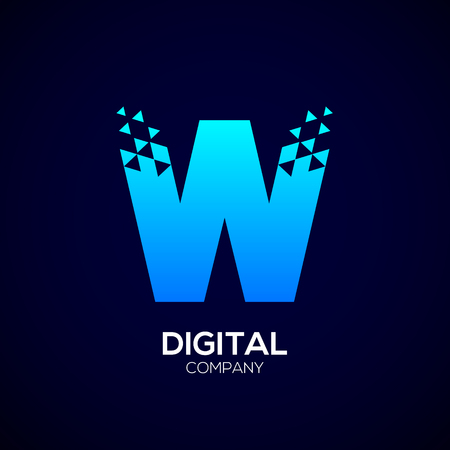 Letter W Pixel logo, Triangle, Blue color,Technology and digital logotypeのイラスト素材