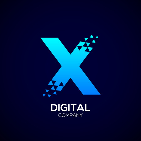 Letter X Pixel logo, Triangle, Blue color,Technology and digital logotypeのイラスト素材