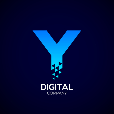 Letter Y Pixel logo, Triangle, Blue color,Technology and digital logotypeのイラスト素材