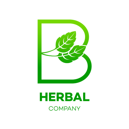 Letter B logo,Green leaf,Herbal,Pharmacy,ecology vector illustrationのイラスト素材