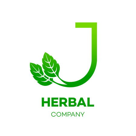 Letter J logo,Green leaf,Herbal,Pharmacy,ecology vector illustrationのイラスト素材