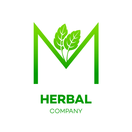 Letter M logo,Green leaf,Herbal,Pharmacy,ecology vector illustrationのイラスト素材